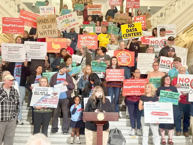 Protesters demand legislative action on data centers